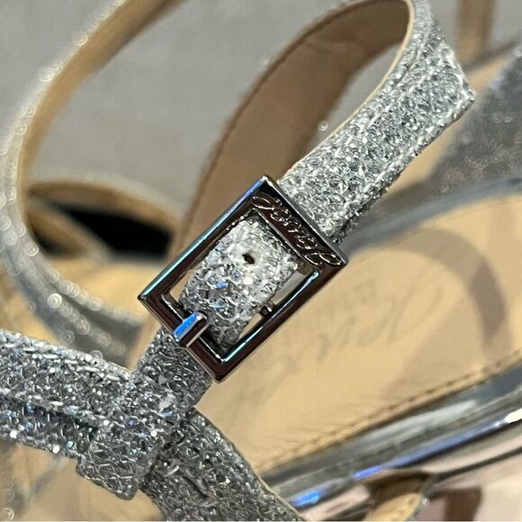 Jewel Badgley Mischka HUMBLE Silver Sparkle Strappy Sandal Heels Size 8.5 - Picture 5 of 10